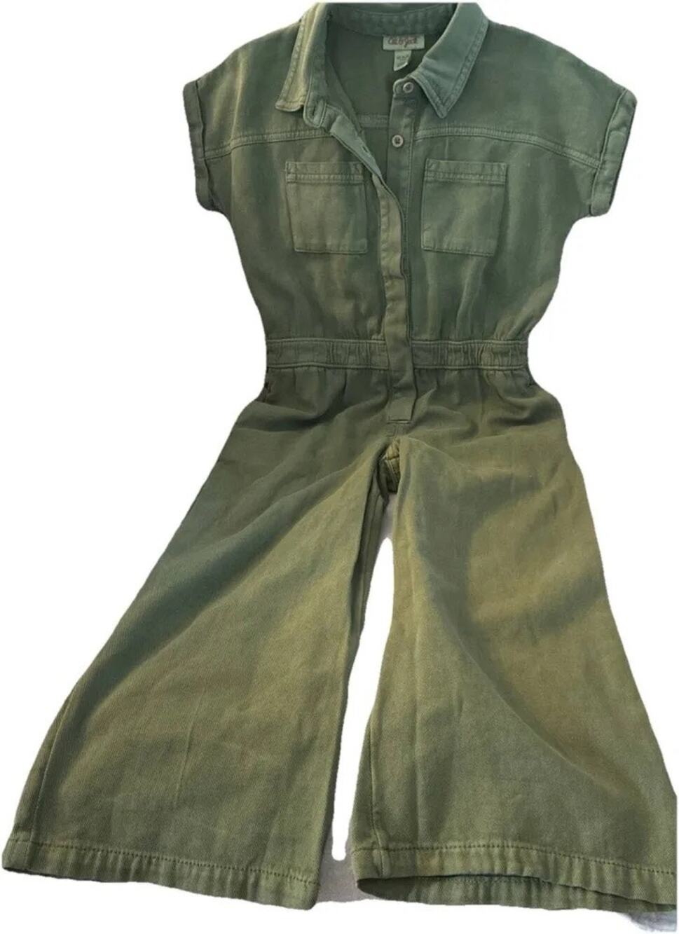 Cat & Jack Girls Olive Green Utility Jumpsuit Short Sleeve Cotton